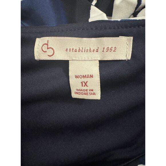 Dressbarn Dolman Sleeve Blue Red‎ Printed Blouson Dress w/Tie Size 1X 16 Office - Picture 5 of 7